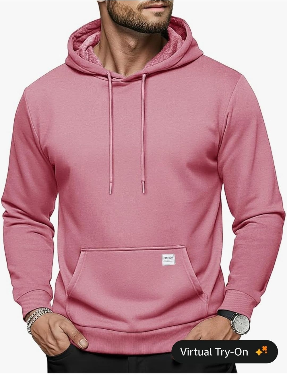 Men's Pink Pullover Hoodie Sweatshirt